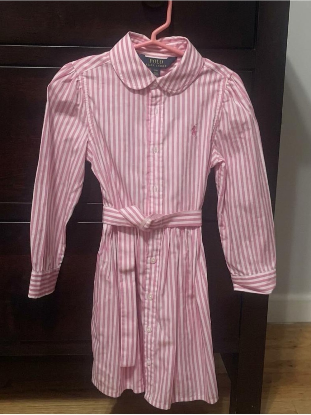 Ralph Lauren Girls' Pink and White Striped Shirt Dress Sz 4T